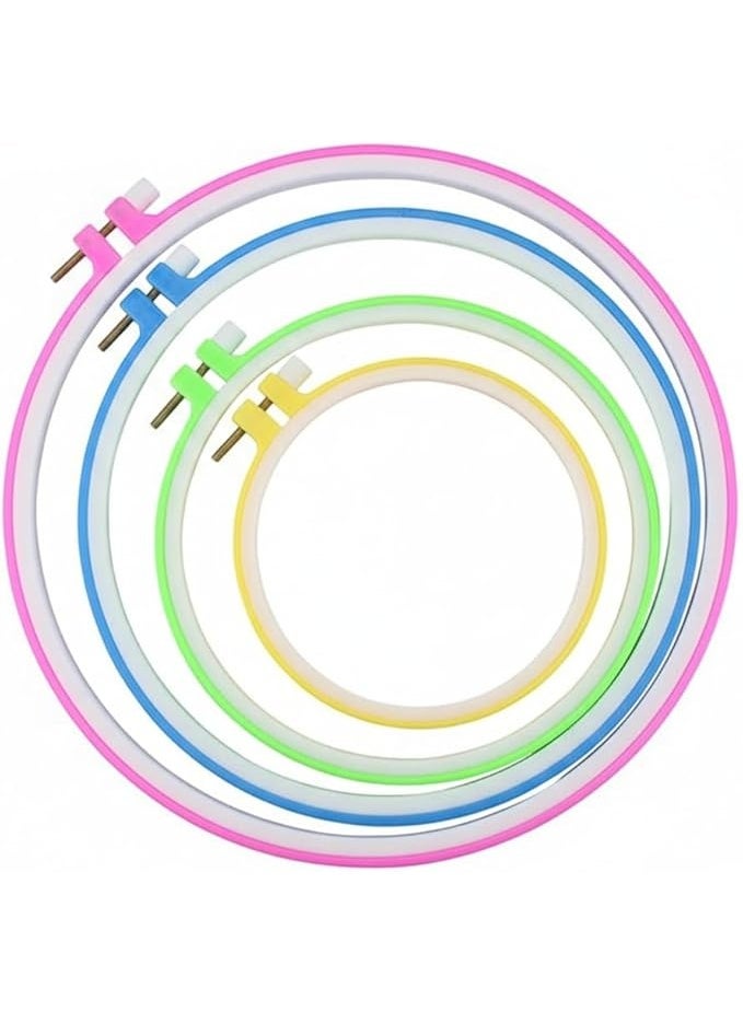 حلقات تطريز بلاستيك ملونة طقم بألوان متعددة، خفيفة الوزن ومتينة، مناسبة للتطريز اليدوي، الخياطة، الكروشيه، والأشغال اليدوية والفنية (4 قطع) - Image 1